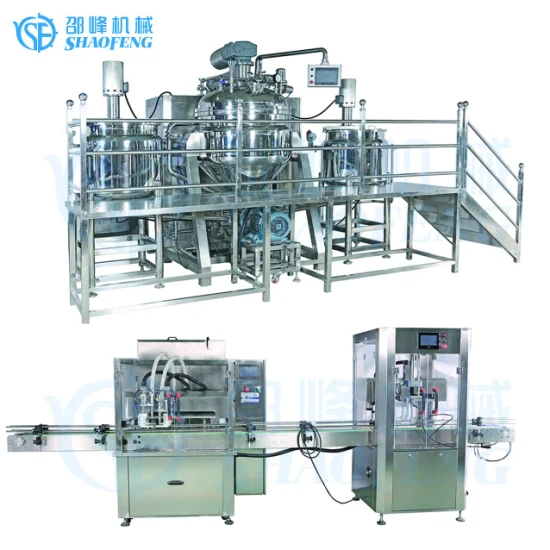 Automatische Produktionslinie für die Herstellung von Emulgiermaschinen für Salatsaucen-Dressings mit 2 Düsen und Tracking-Typ für Füll- und Verschließmaschinen